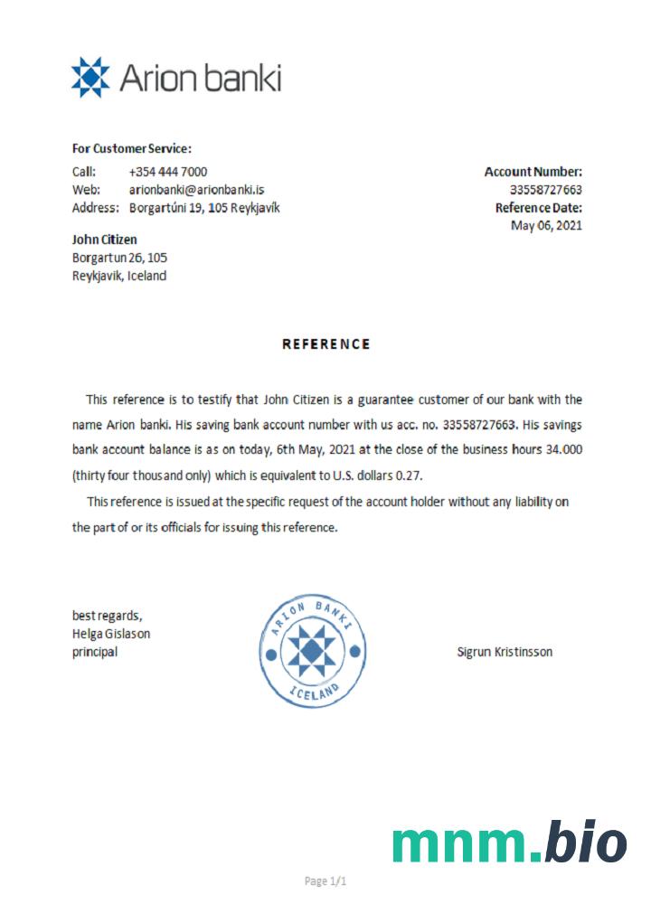 Przykład referencyjny Islandii Arion Bank w formatach Word i PDF